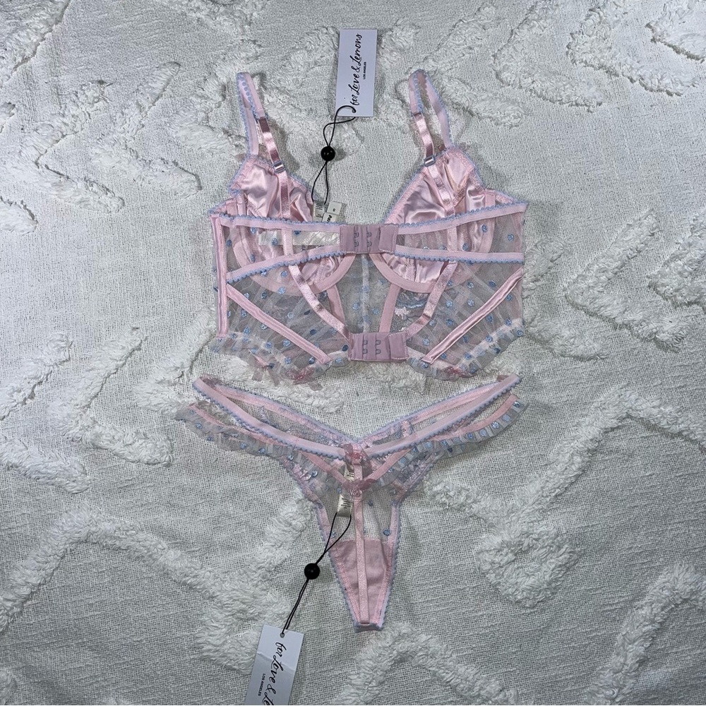 Sold 2 Pc. For Love & Lemons Foil Rose Bustier & Thong Panty Set Size Small NWT - Picture 5 of 9